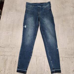 Spanx Distressed Ankle Skinny Jeans‎ Jeggings Pull On Blue Distressed Size M